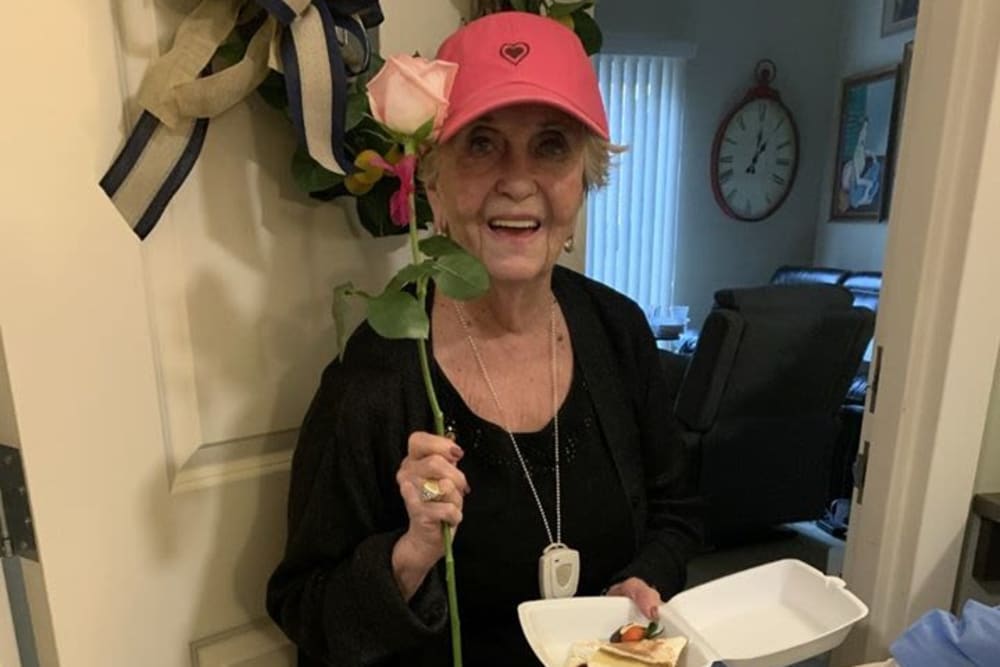 Resident celebrating Mother's Day at Azpira Place of Lake Zurich in Lake Zurich, Illinois