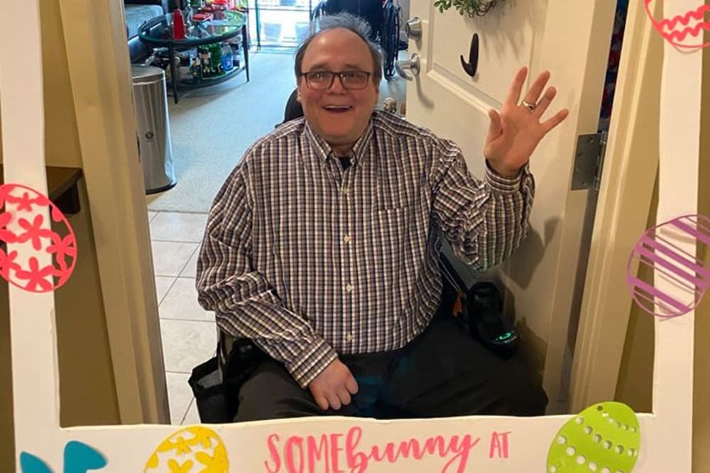 Resident celebrating Easter at Azpira Place of Lake Zurich in Lake Zurich, Illinois