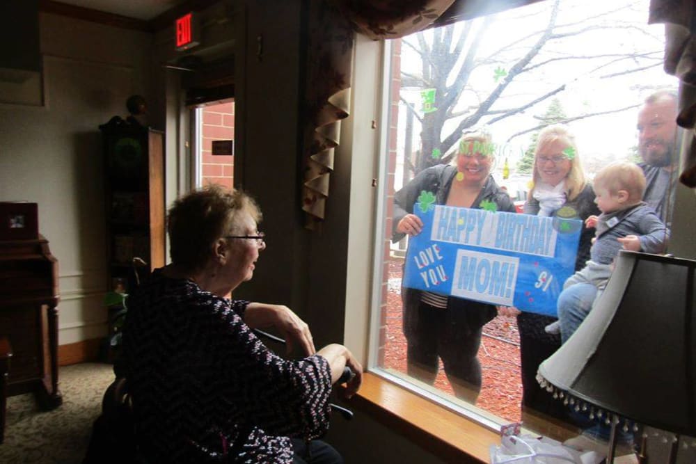 Resident having a socially distanced birthday celebration at Victory Centre of Park Forest
