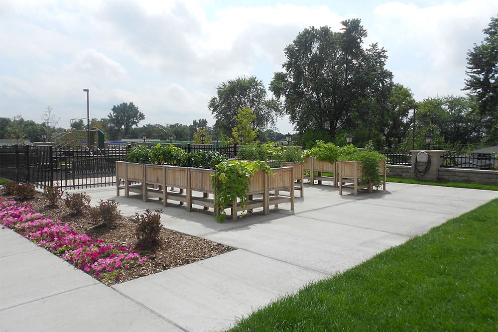 Upright planter boxes at Oak Hill Supportive Living Community