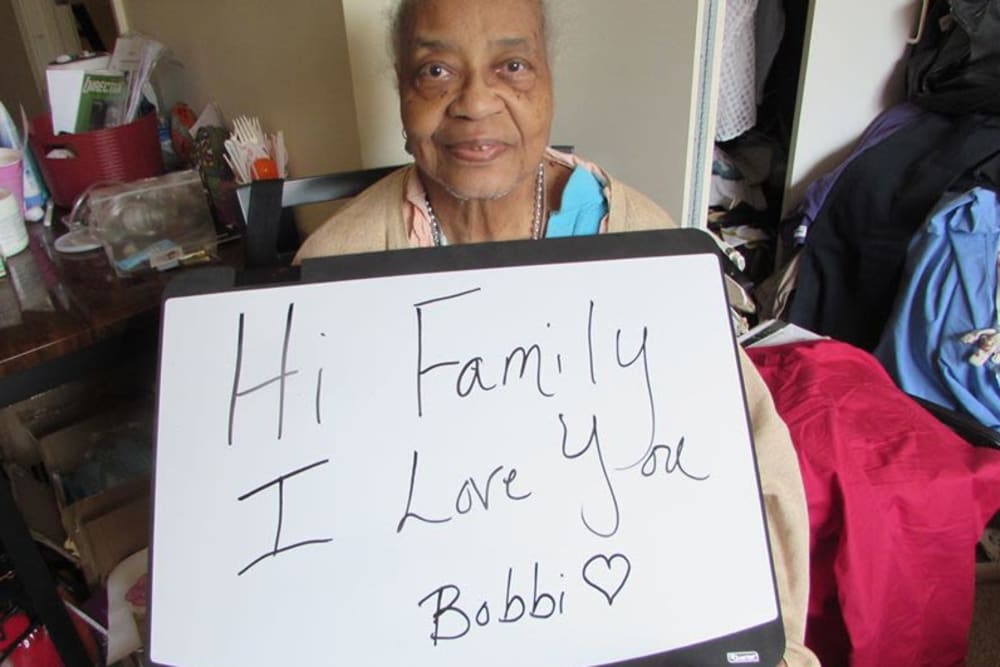 Resident with message at Victory Centre of River Oaks
