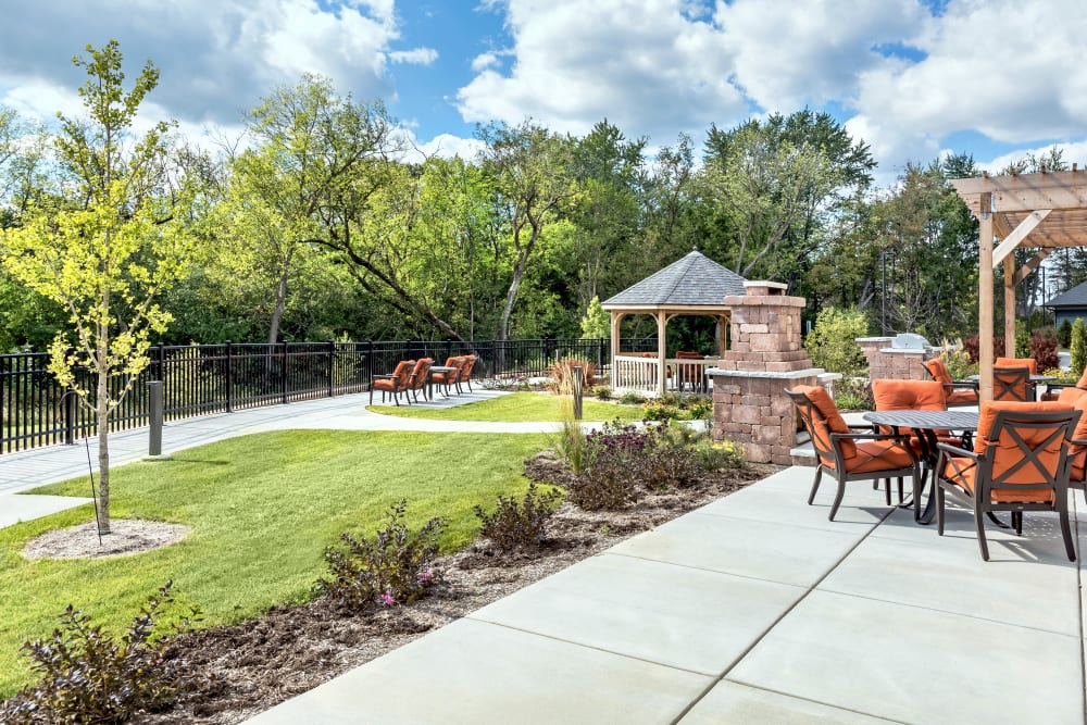Resident patio with a gazebo at Aspired Living of Prospect Heights in Prospect Heights, Illinois. 