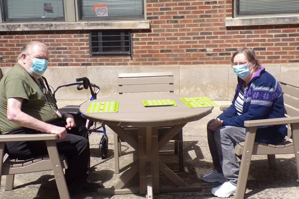 Residents playing bingo outside at Victory Centre of Joliet
