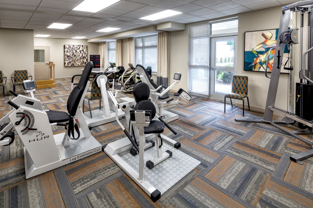 Resident fitness room at Aspired Living of Prospect Heights in Prospect Heights, Illinois. 