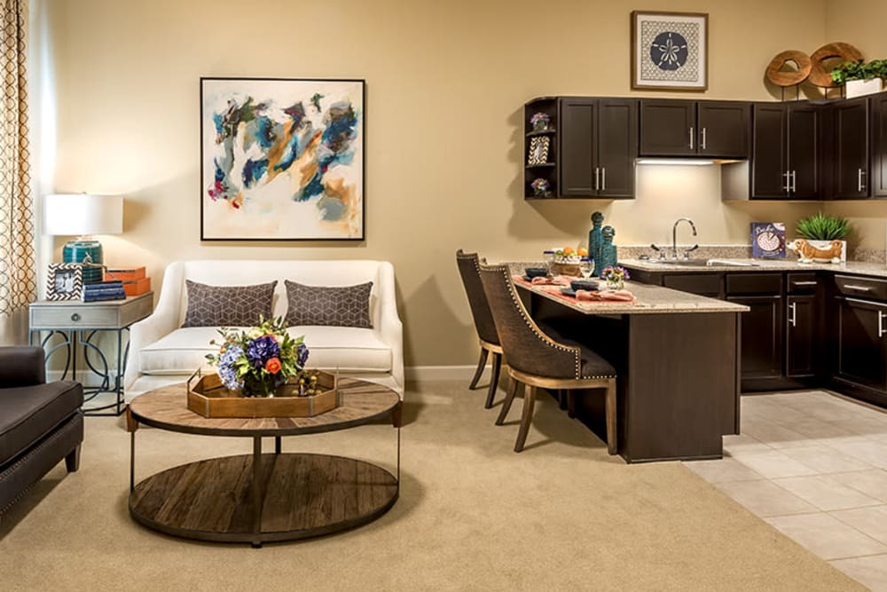 living room and kitchen in residence
