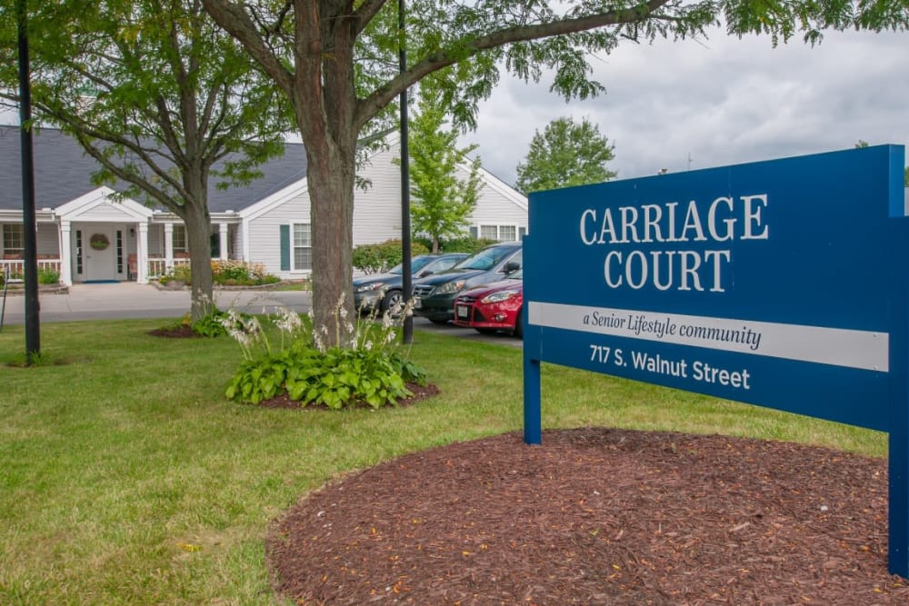 Sign outside entrance at Carriage Court of Marysville in Marysville, Ohio.