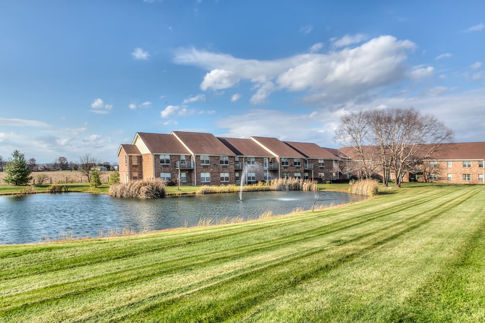 Pond area outside facility at Reflections Retirement in Lancaster, Ohio.
