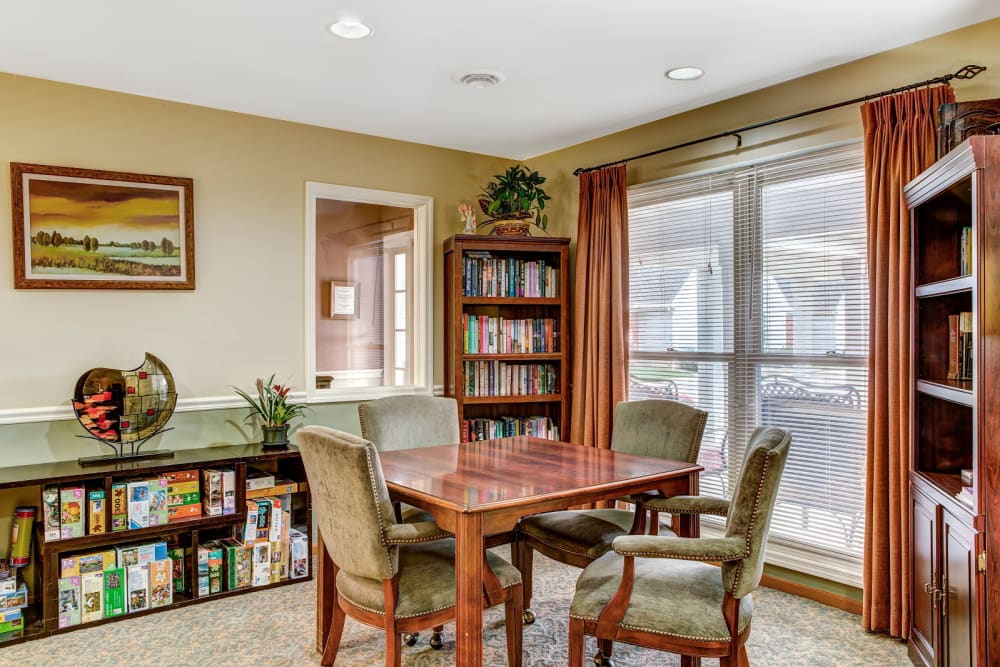 Activity and game room at Carriage Court of Grove City in Grove City, Ohio