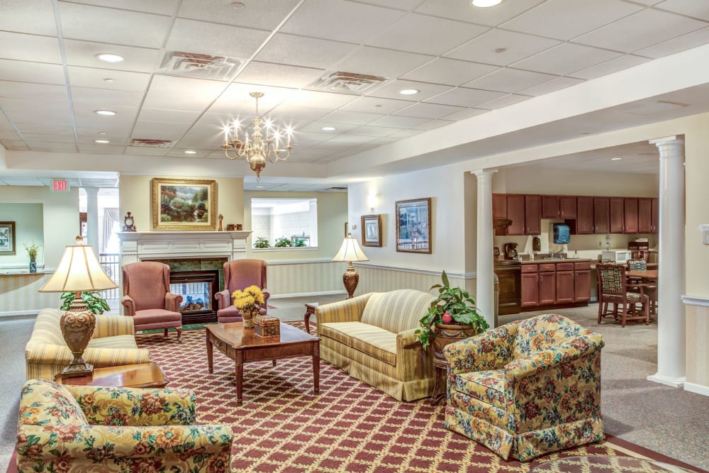 Brightly lit elegant lounge seating at Grand Victorian of Rockford in Rockford, Illinois