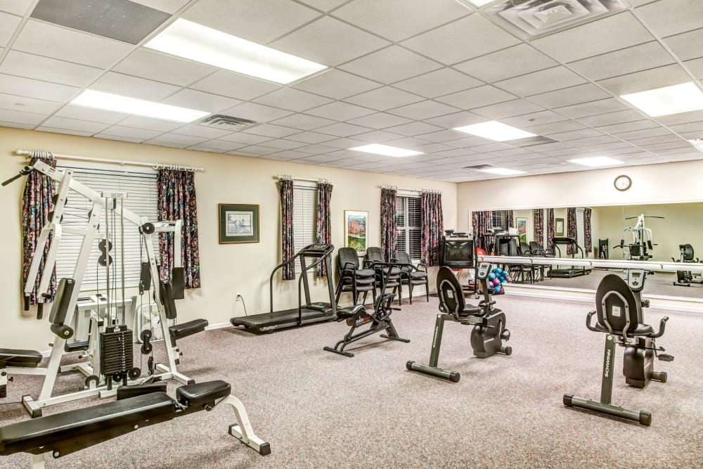 Deluxe fitness room at Grand Victorian of Rockford in Rockford, Illinois