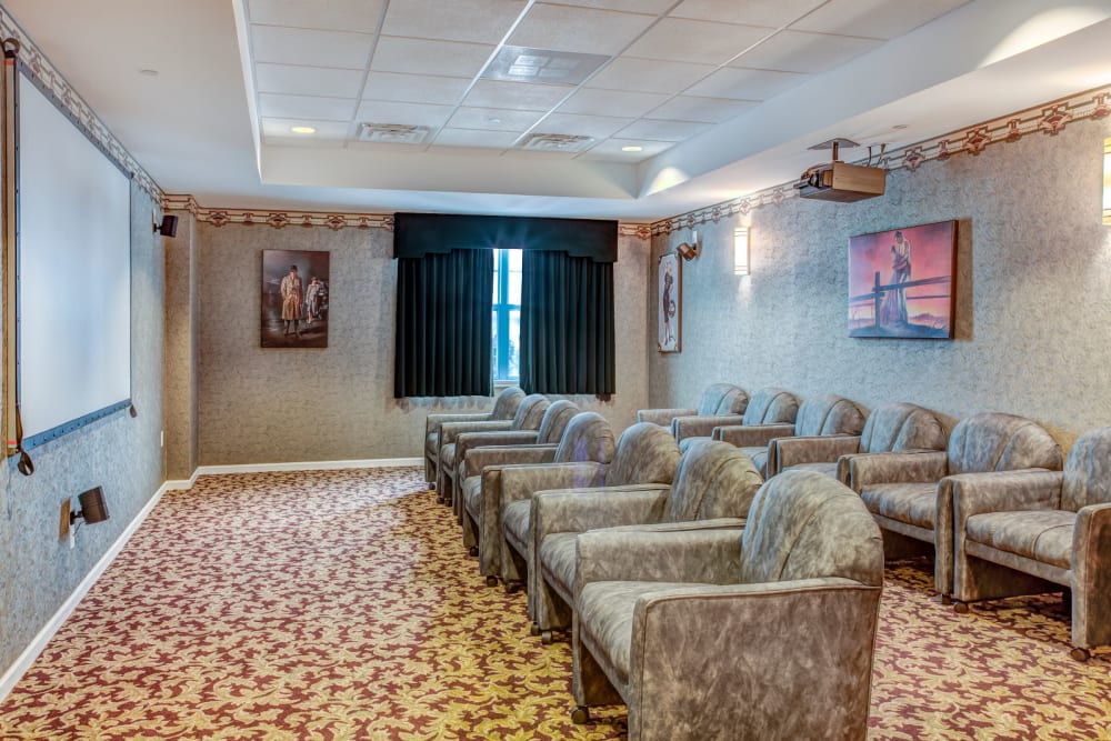 Deluxe movie theatre for 12 at Grand Victorian of Rockford in Rockford, Illinois