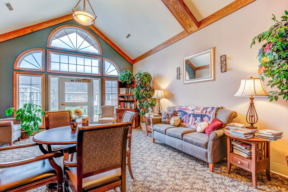 Well-lit lounge area at Brookstone Estates of Charleston in Charleston, Illinois.