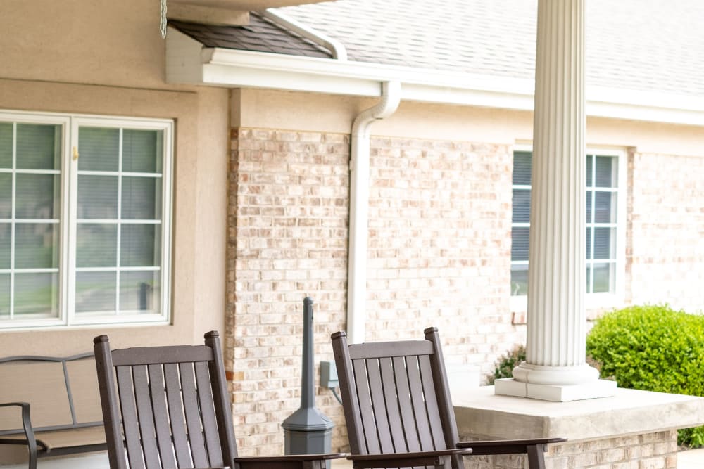 Rocking chairs on porch at Brookstone Estates of Vandalia in Vandalia, Illinois