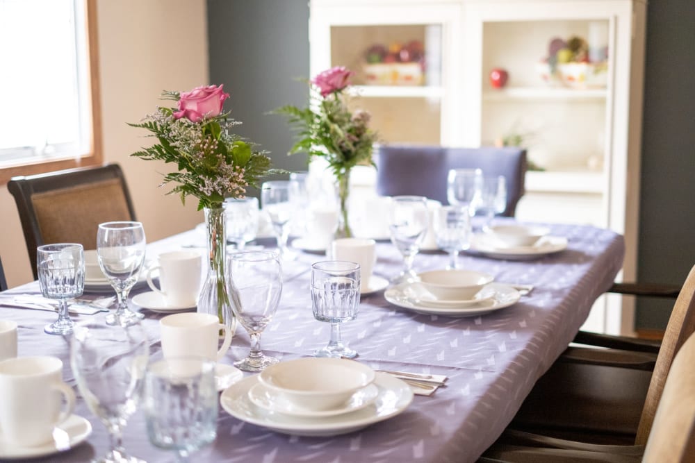 Elegant place settings at dining table at Brookstone Estates of Vandalia in Vandalia, Illinois
