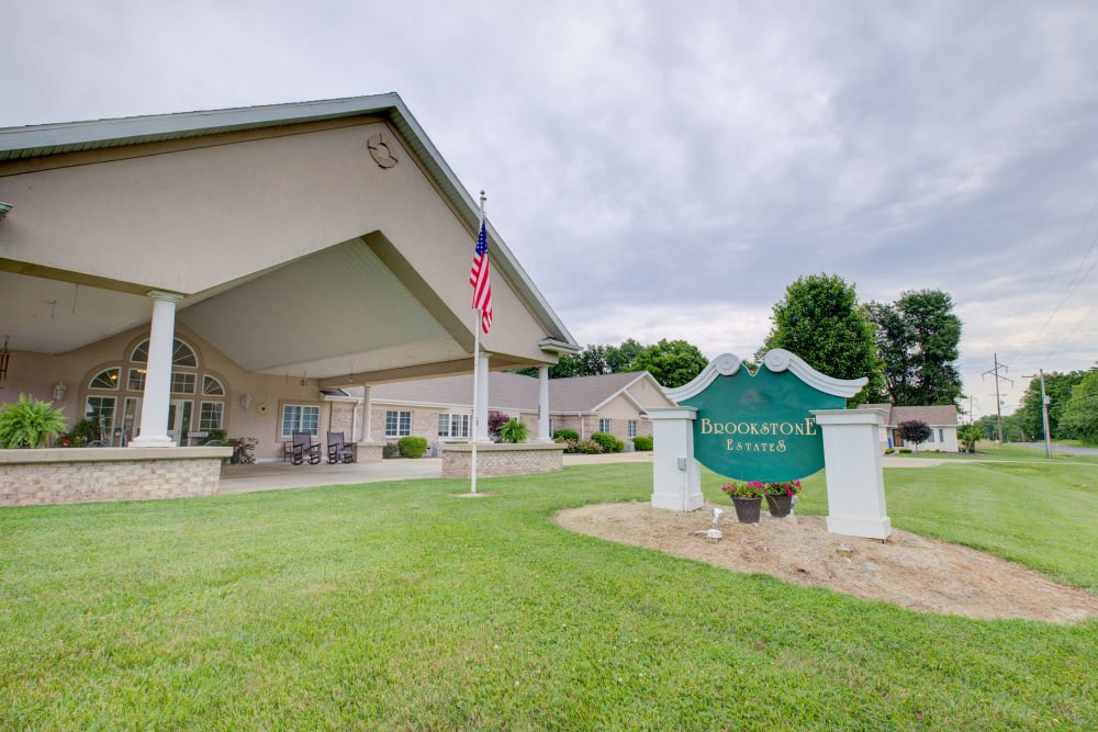 Entrance to upscale senior living facility at Brookstone Estates of Vandalia in Vandalia, Illinois