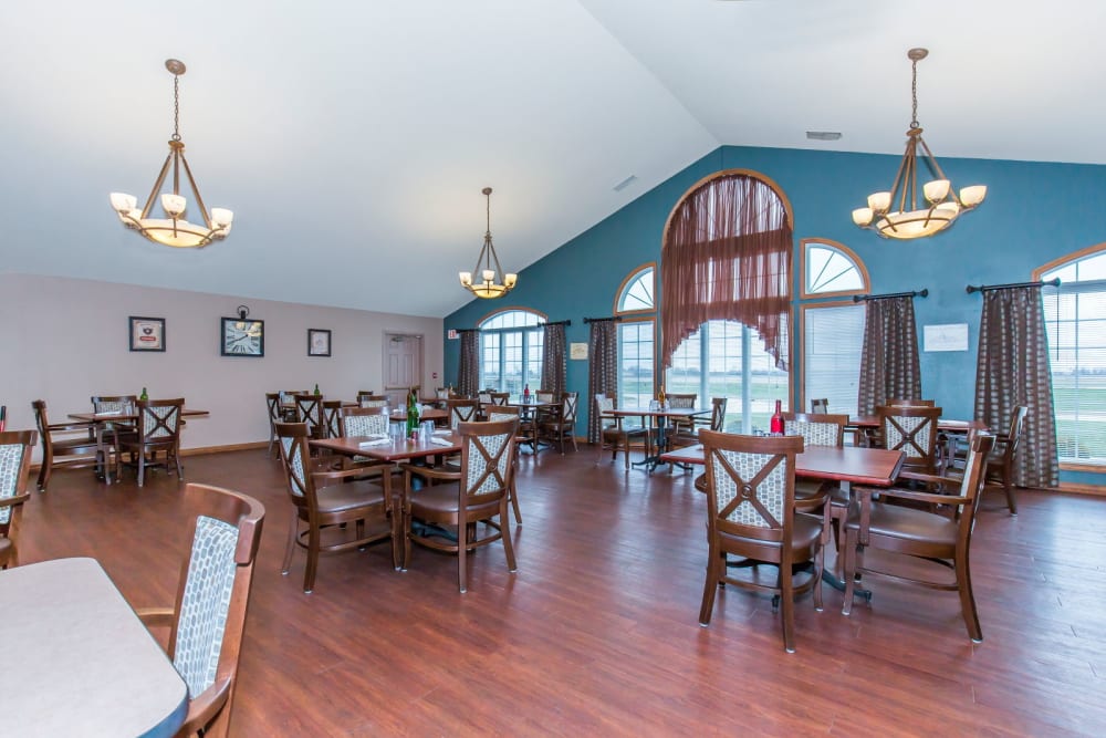 Elegant communal dining area at Brookstone Estates of Tuscola in Tuscola, Illinois
