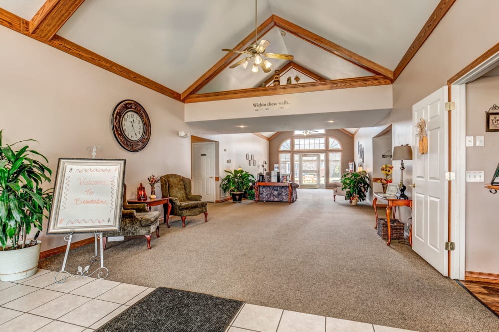 Front entrance at the facility at Brookstone Estates of Fairfield in Fairfield, Illinois.