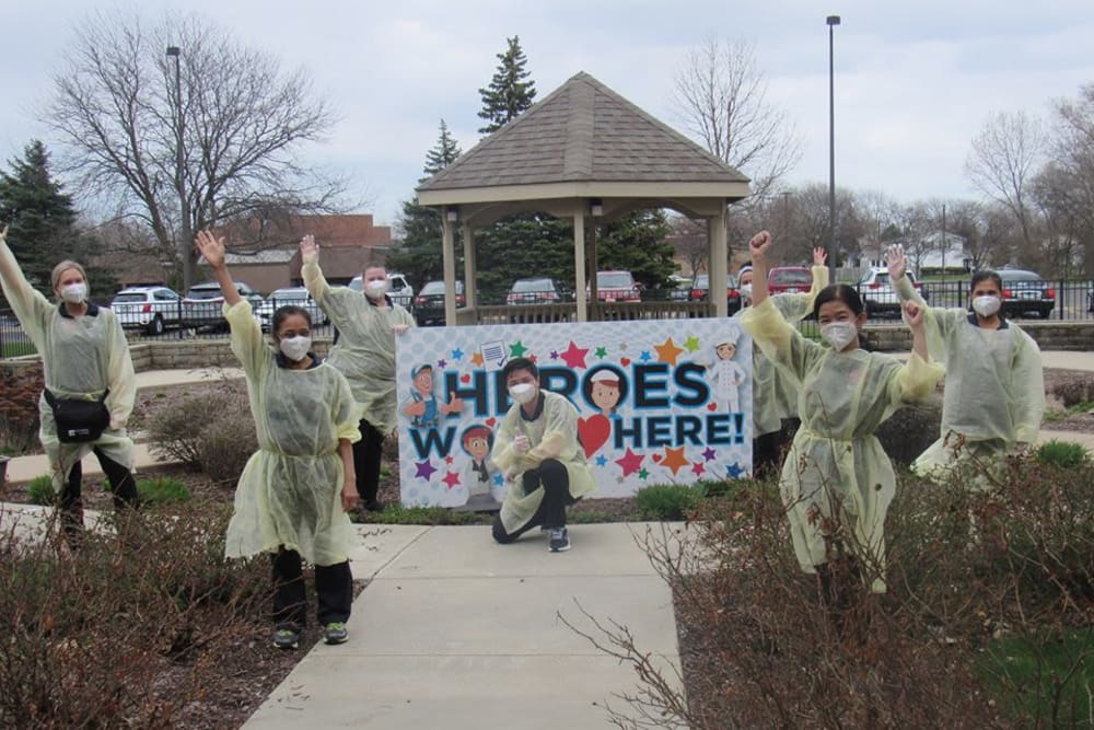 Heroes outside of Alexian Village of Elk Grove