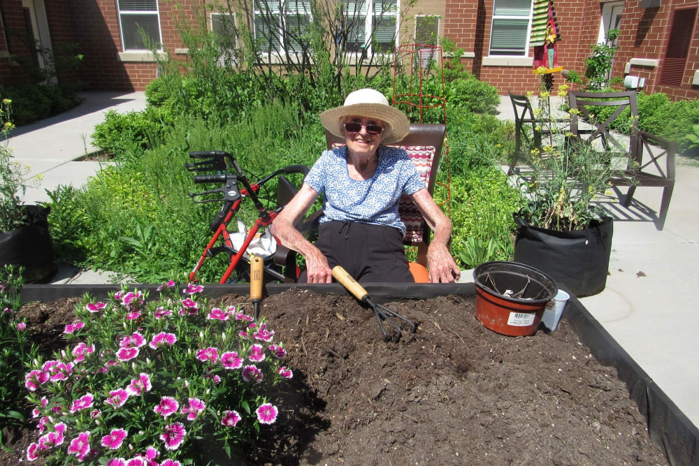 senior resident gardening