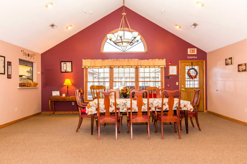 Cozy wood dining room at Emerald Glen of Olney in Olney, Illinois