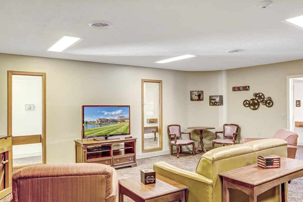 theatre room at Reflections Retirement in Lancaster, Ohio.
