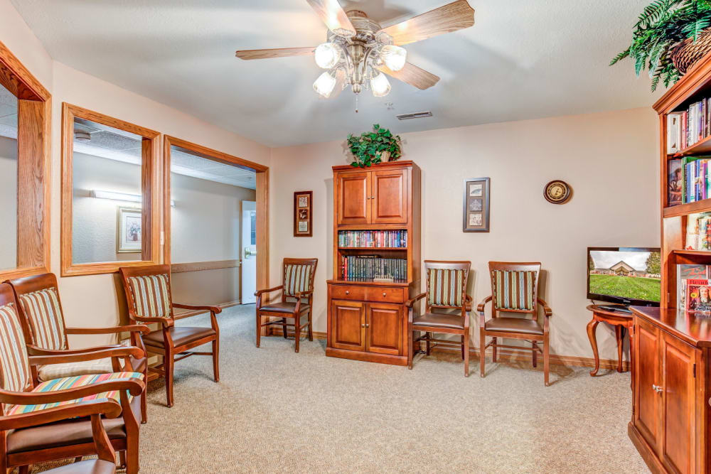 Library with wood accents at Brookstone Estates of Rantoul in Rantoul, Illinois