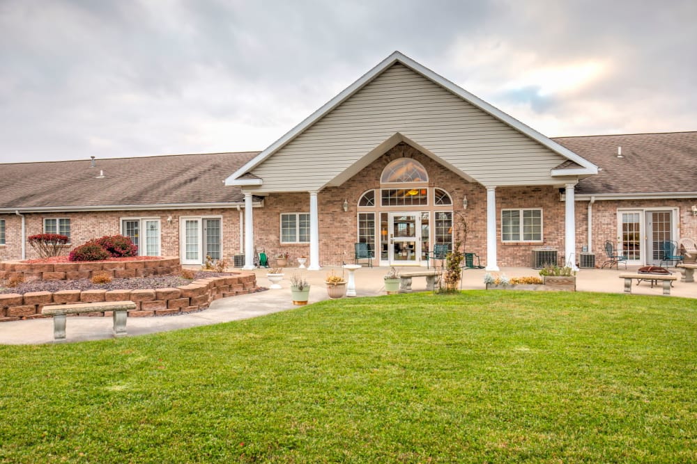 Entry to upscale senior living facility at Brookstone Estates of Olney in Olney, Illinois